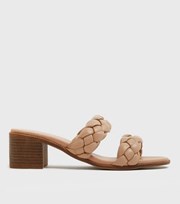 New Look Camel Plaited Double Strap Block Heel Mules